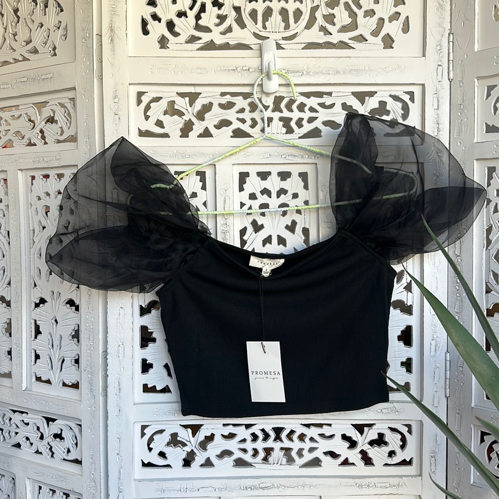 NEW off the shoulder puffy sleeve crop